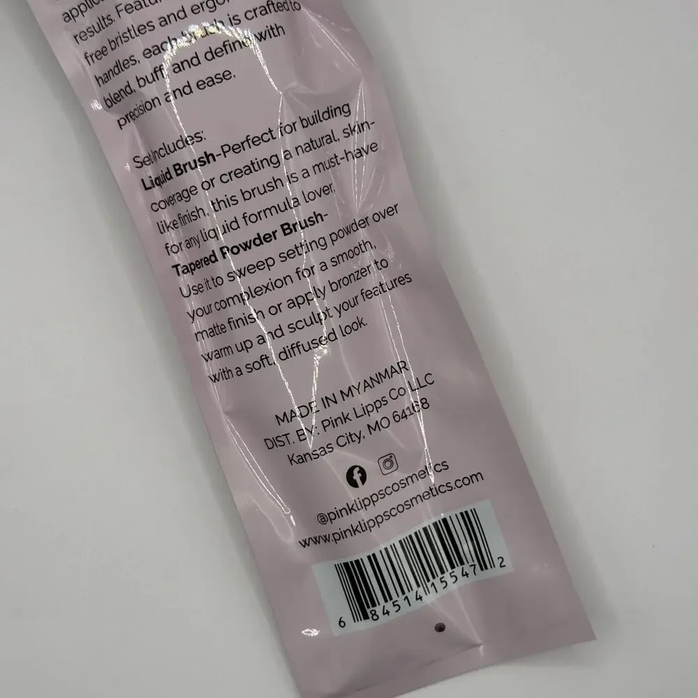 PinkLipps Cosmetics Makeup Brush Set Liquid Brush & Tapered Brush New In Wrapper